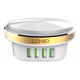 Cargador Pared A4406   4.4A  4 USB  Luz LED  Sin Cable  Blanco  LDNIO