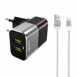 Cargador Pared A2206   Micro USB  2.4A  2 USB  Negro/Gris  LDNIO
