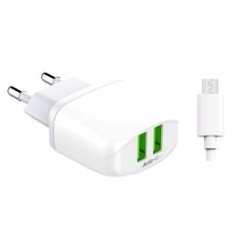 Cargador Pared A2219   Micro USB  2.4A  2USB  Blanco  LDNIO