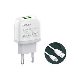 Cargador Pared A2219   Lightning  2.4A  2USB  Blanco   LDNIO