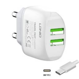 Cargador Pared A2219   Tipo C  2.4A  2USB  Blanco   LDNIO