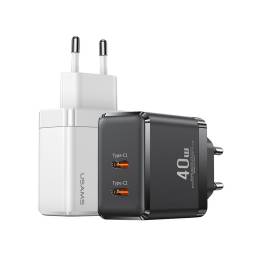 Cargador Rpido T54   40W  2 USB CPD  Negro  CC172   USAMS