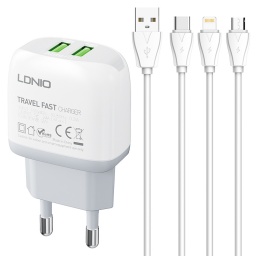 Cargador Pared A2218   Micro USB  2.4A  2 USB  Blanco  LDNIO