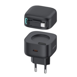 Cargador Pared C/Cable Telescpico Tipo C   Magntico  PD 35W  Doble Puerto GaN  Negro  CC202  USAMS