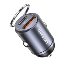 Cargador Auto C38   30W USB A + USB C  CAnillo  Negro  CC206  USAMS