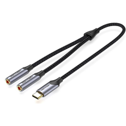 Adaptador USB-C a Dual Jack 3.5mm   MachoHembra 0.3M  Plateado  BGNHY  Vention