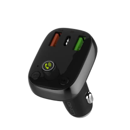 Cargador Auto C704Q   USB C a Tipo C  43W PD+AUTO-ID+QC4.0  Bluetooth  FM  Pantalla LED  Negro  LDNIO