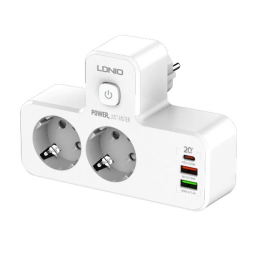 SE2337  Cargador Pared c2 Enchufes   Dual QC3.0+USB PD  Blanco  LDNIO