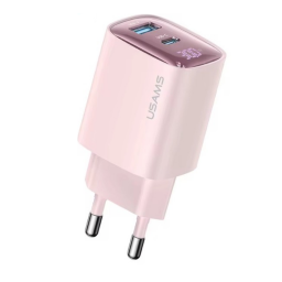 Cargador Pared   30W USB A + USB C GaN  Carga Rpida  Rosado  CC229  USAMS