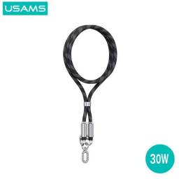 Correa para Cuello + Cable de Datos USB C a Lightning   30W  1.2M  Negro  SJ746  USAMS