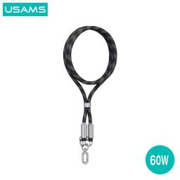 Correa para Cuello + Cable de Datos USB C a USB C   60W  1.2M  Negro  SJ745  USAMS