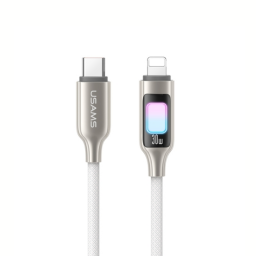 Cable de Datos Transparente   USB C a Lightinig  1.2M  CLuces  Blanco  SJ749  USAMS