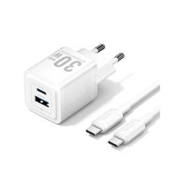 Cargador de Pared USB-A+USB-C GaN   USB-C a USB-C  30W30W  Blanco  TZ-FEQW0-EU-01  Vention
