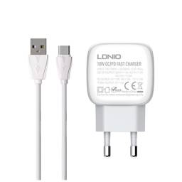 Cargador Pared A2313C   Tipo C  3A  PD 20W (USB-C)+ QC3.0  Blanco  LDNIO