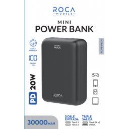 Power Bank ROCA Mini RC-PB-P9/30   30.000mAh  20W  Entrada: 2 Tipo C / Salida: USB + Tipo C
