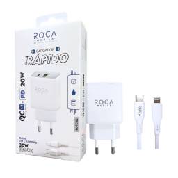 Cargador ROCA 20W   USB A + USB C/ PD  Cable USB C a Lightning / 30W / 100cm  Blanco (RC-TC-02)