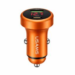 Cargador Auto USB A/USB C   45W  Aluminio  Anaranjado  CC327  USAMS