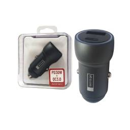 Cargador Inteligente Auto ROCA TO GO 20W+QC 3.0   USB A QC 3.0 + USB C/PD  Aluminio (sin Cable)